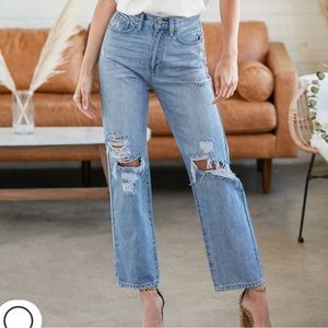 NWT Just Black Light Wash Distressed High Rise Dad Jeans